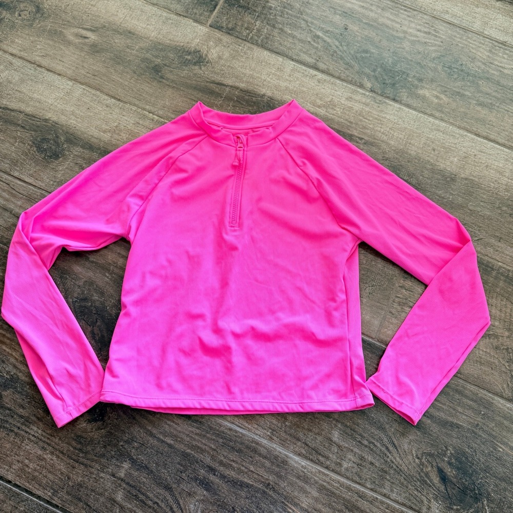 Andy & Evan Girls' 1/4-Zip Long Sleeve Textured UPF+ 50 Rashguard, Neon Pink, XL